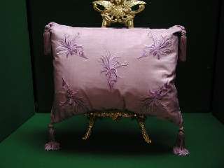 A01 Country Colonial Embroidered Silk Cushion Lilac.